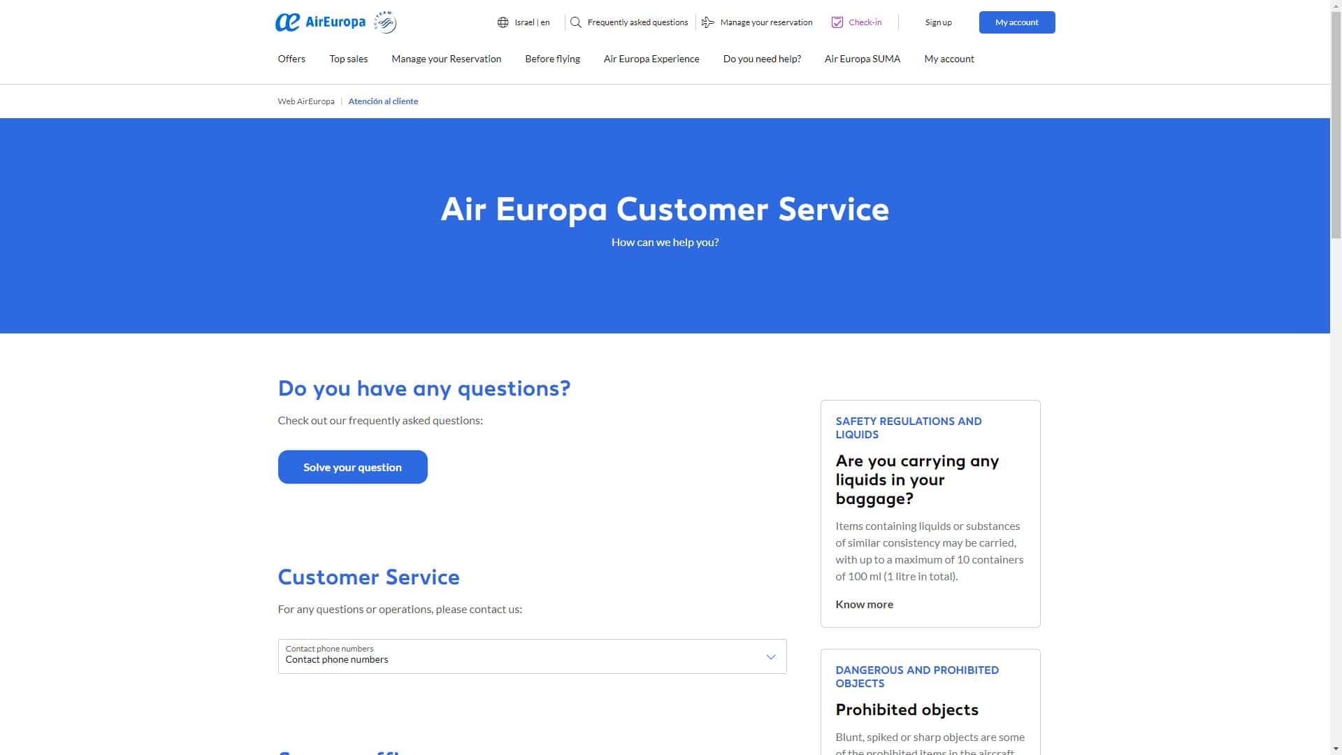 אייר אירופה Air Europa טופס יצירת קשר צילום מסך