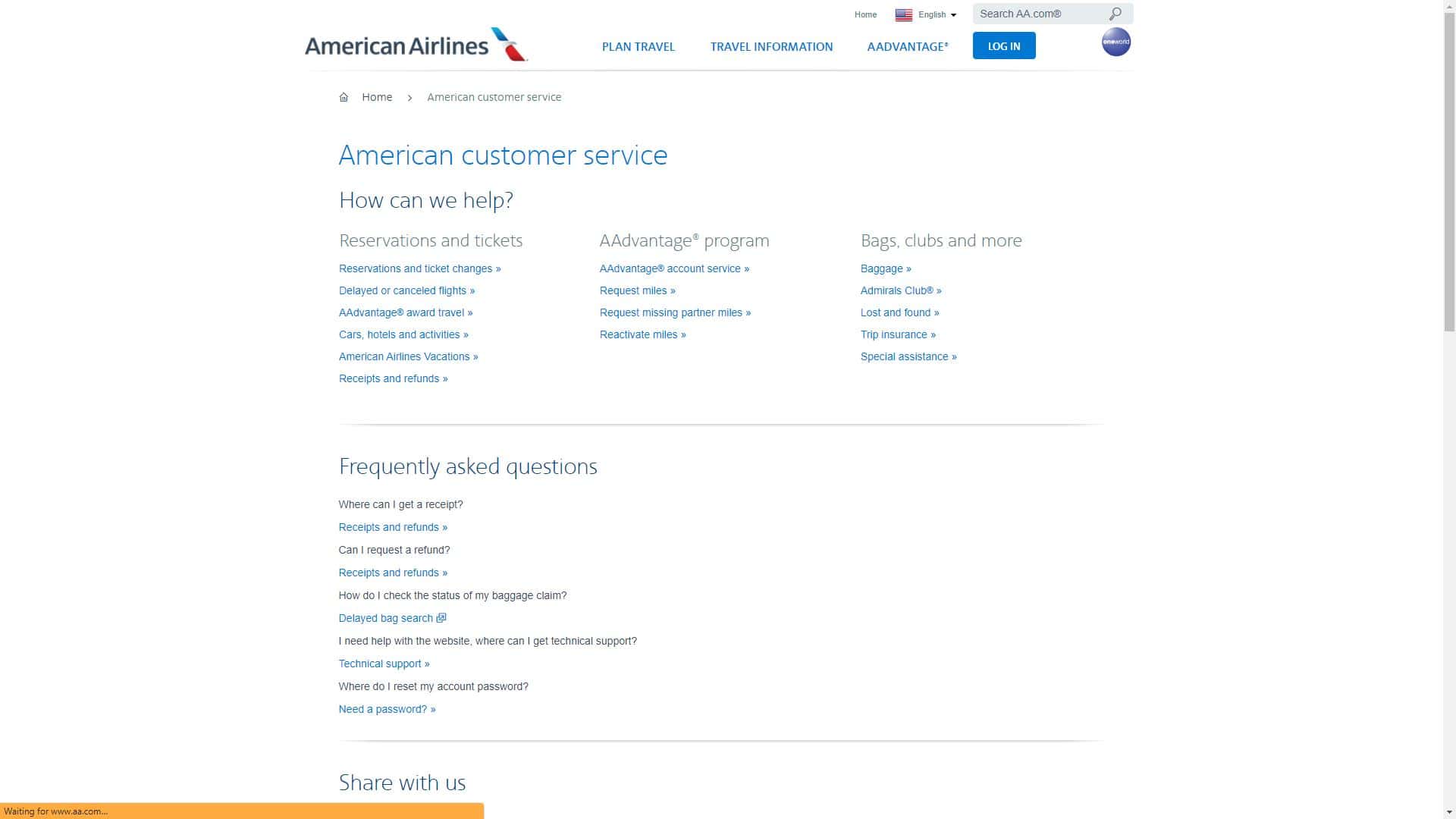 אמריקן איירליינס American Airlines טופס יצירת קשר צילום מסך